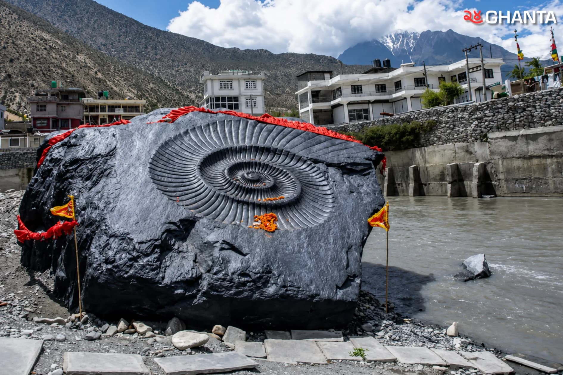 Giant Shaligram Rises Beside Kaligandaki