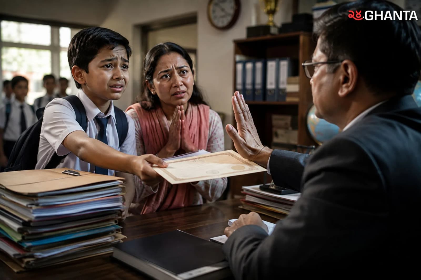 A student and parent challenge a school for refusing to release a Transfer Certificate.