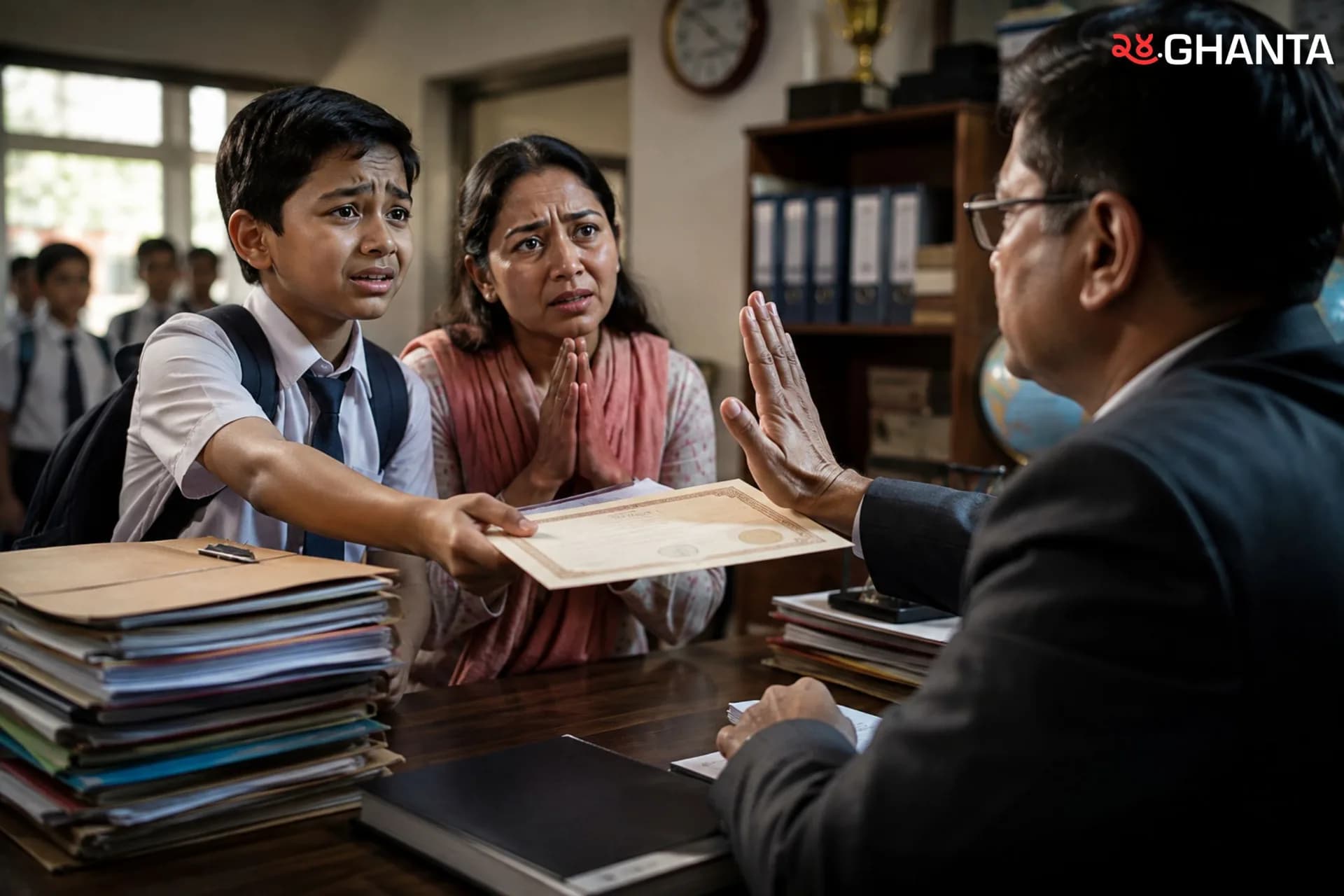 A student and parent challenge a school for refusing to release a Transfer Certificate.