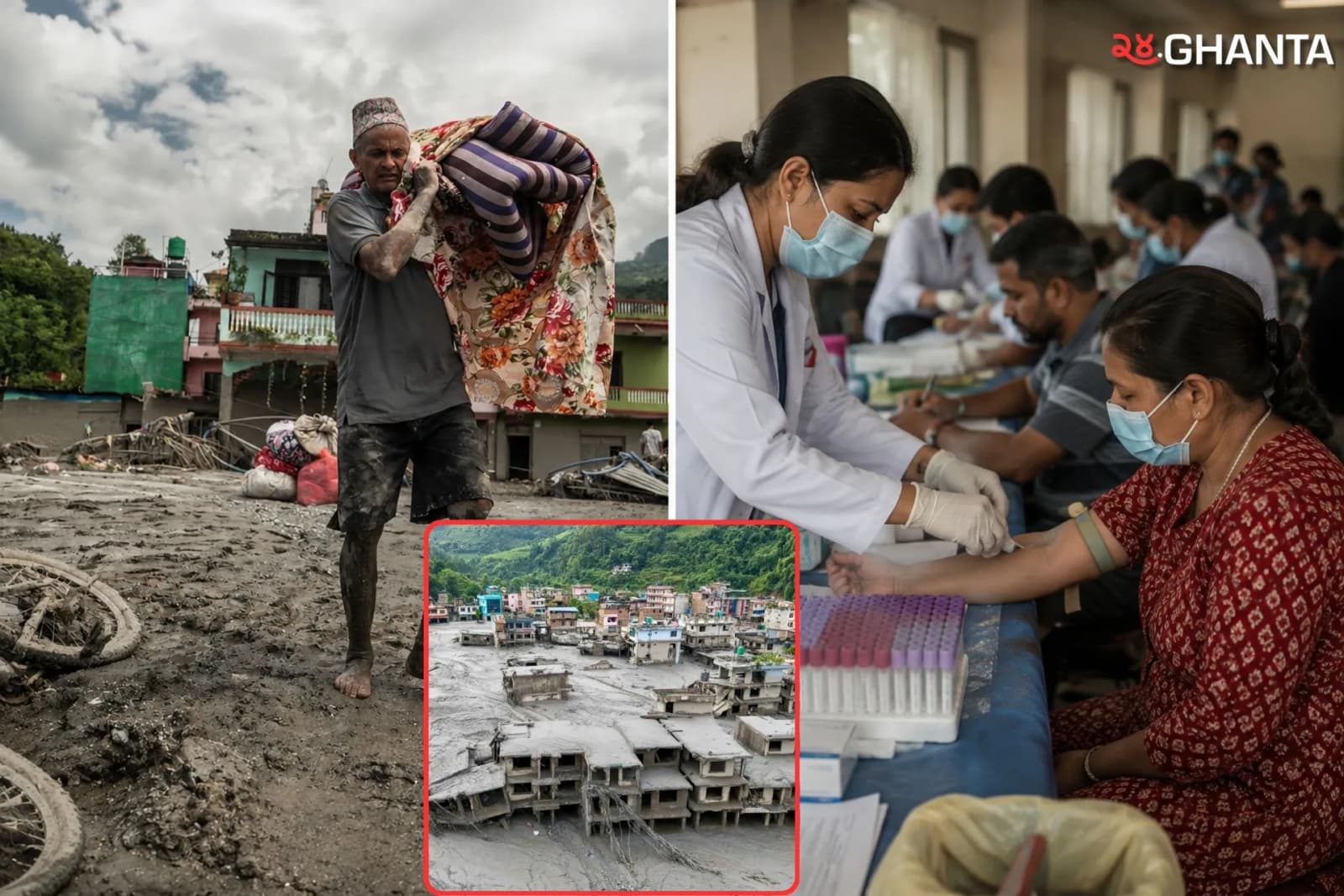 A flood survivor walks through the devastation as families provide DNA samples to help identify missing loved ones
