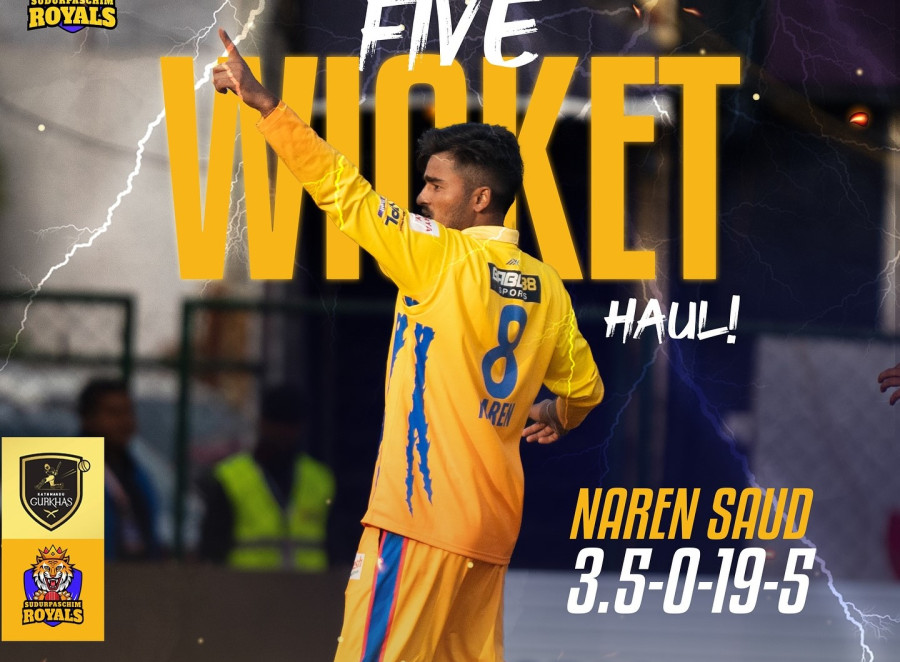 Youthful spinner Saud’s exceptional bowling performance helps Sudurpaschim Royals bowl out Kathmandu Gurkhas for 94 runs, securing a 73-run win in the Nepal Premier League