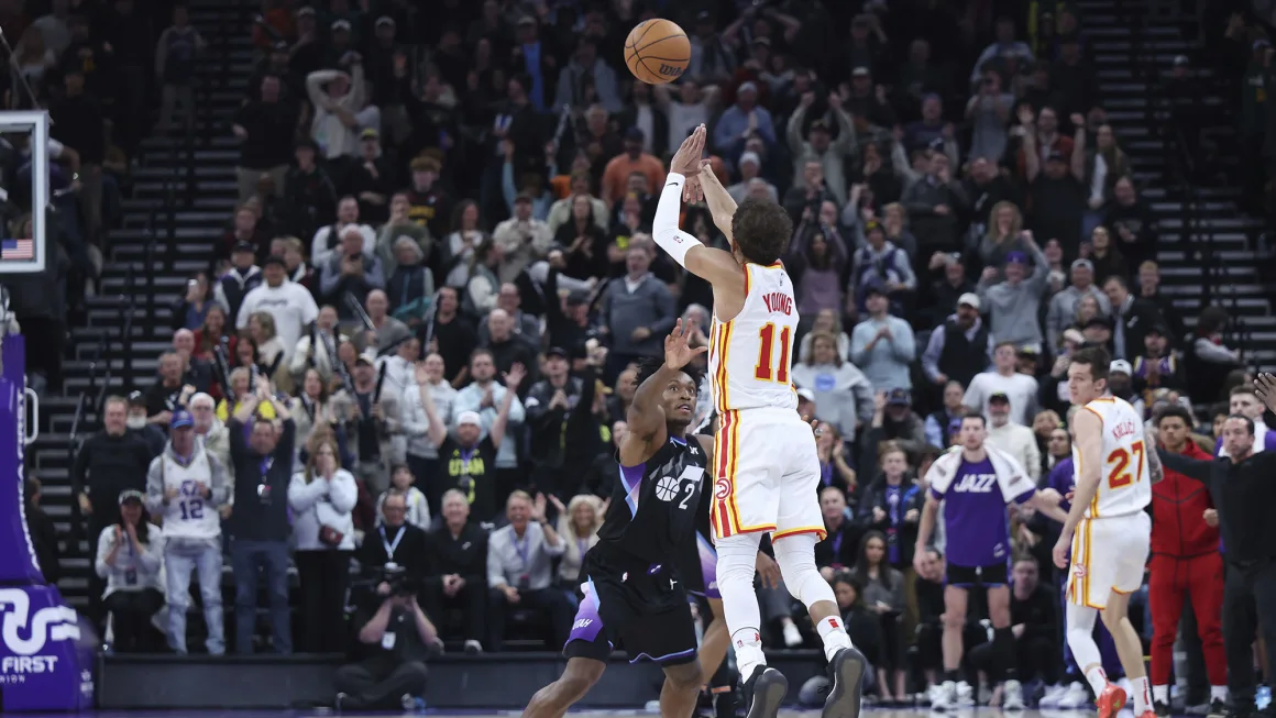 The Atlanta Hawks defeat the Utah Jazz thanks to a spectacular game-winning buzzer-beater from outside halfcourt made by Trae Young.